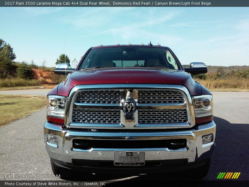 Delmonico Red Pearl / Canyon Brown/Light Frost Beige 2017 Ram 3500 Laramie Mega Cab 4x4 Dual Rear Wheel