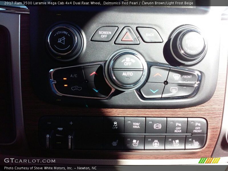 Delmonico Red Pearl / Canyon Brown/Light Frost Beige 2017 Ram 3500 Laramie Mega Cab 4x4 Dual Rear Wheel