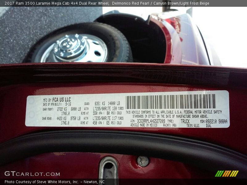 2017 3500 Laramie Mega Cab 4x4 Dual Rear Wheel Delmonico Red Pearl Color Code PRV