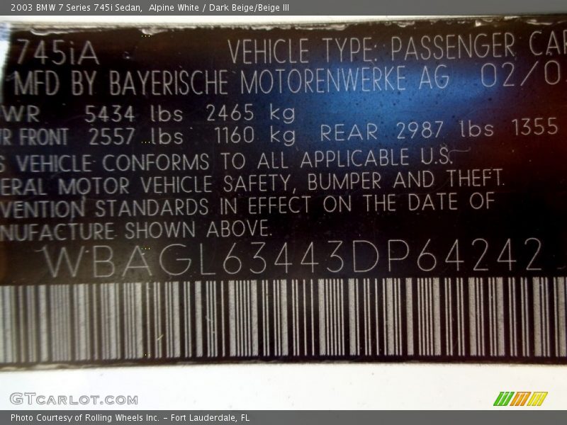 Alpine White / Dark Beige/Beige III 2003 BMW 7 Series 745i Sedan