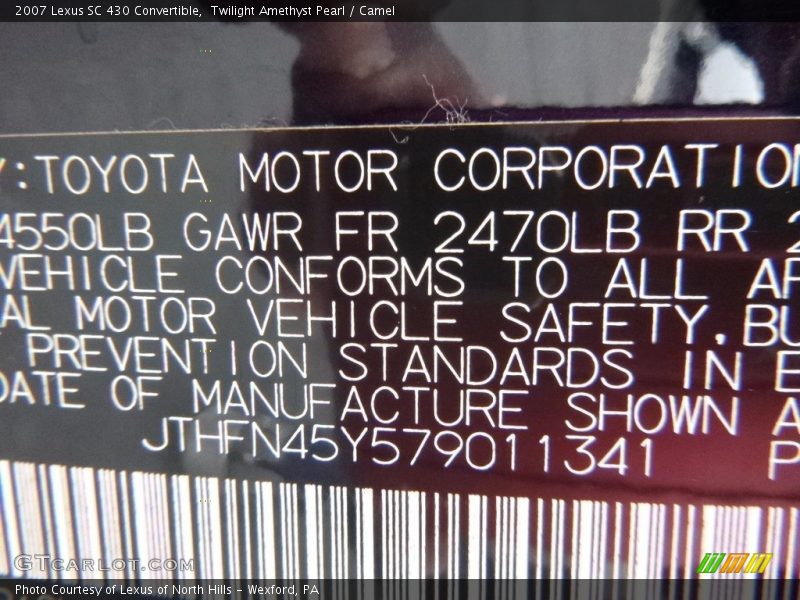 Twilight Amethyst Pearl / Camel 2007 Lexus SC 430 Convertible