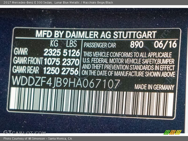 Lunar Blue Metallic / Macchiato Beige/Black 2017 Mercedes-Benz E 300 Sedan