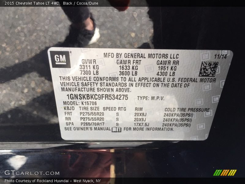 Black / Cocoa/Dune 2015 Chevrolet Tahoe LT 4WD