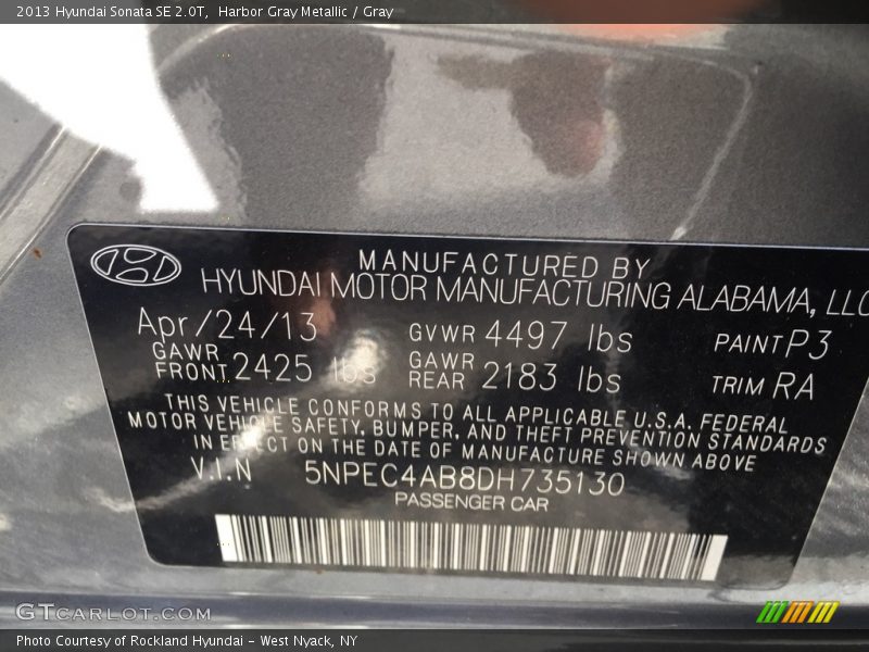 Harbor Gray Metallic / Gray 2013 Hyundai Sonata SE 2.0T