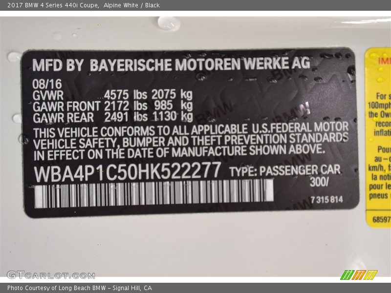 Alpine White / Black 2017 BMW 4 Series 440i Coupe