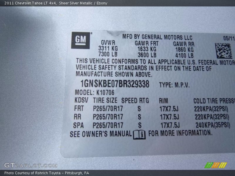 Sheer Silver Metallic / Ebony 2011 Chevrolet Tahoe LT 4x4