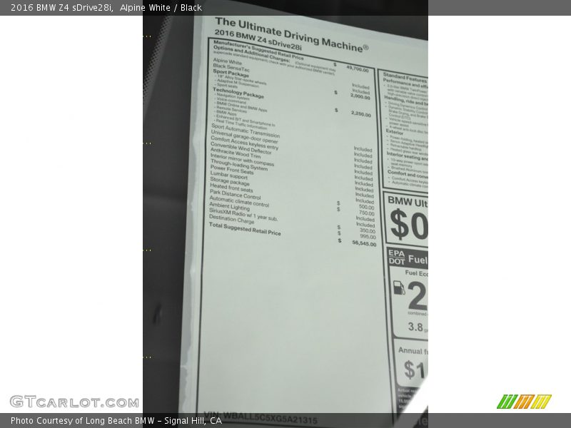 Alpine White / Black 2016 BMW Z4 sDrive28i