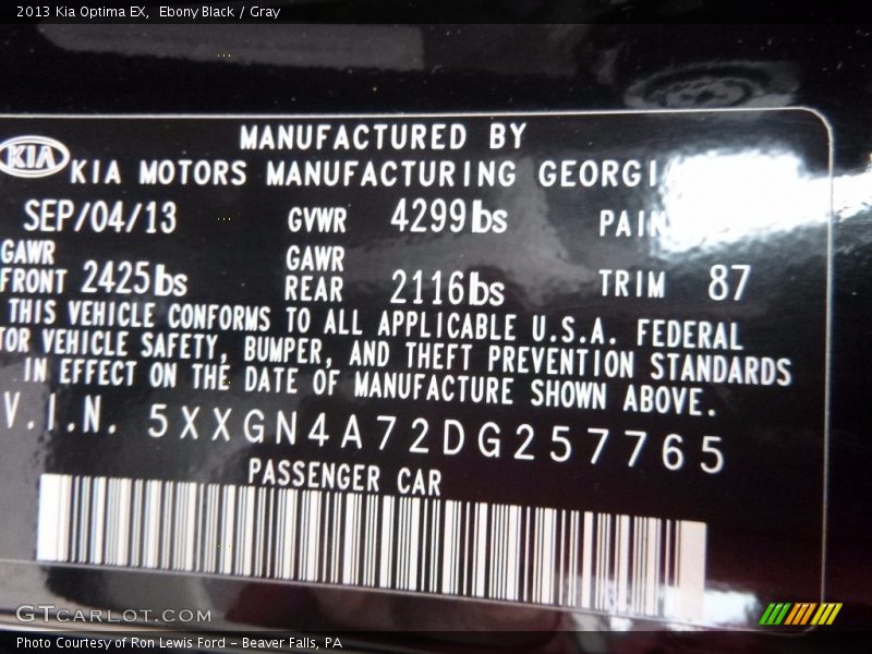 Ebony Black / Gray 2013 Kia Optima EX