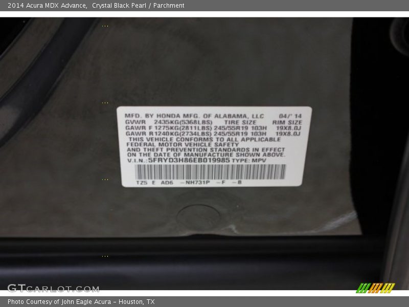 Crystal Black Pearl / Parchment 2014 Acura MDX Advance