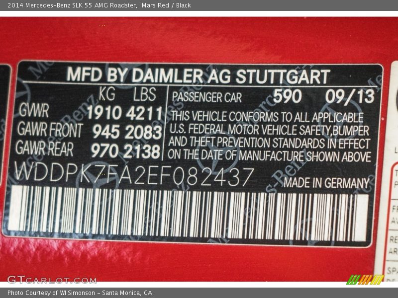 Mars Red / Black 2014 Mercedes-Benz SLK 55 AMG Roadster