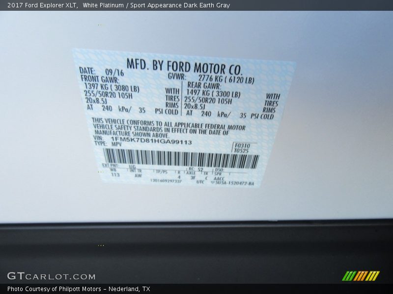 White Platinum / Sport Appearance Dark Earth Gray 2017 Ford Explorer XLT