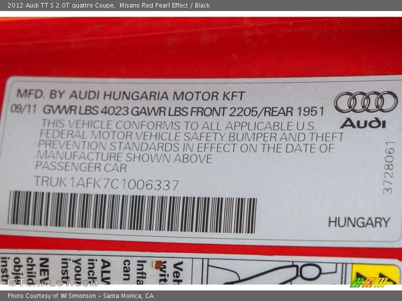 Misano Red Pearl Effect / Black 2012 Audi TT S 2.0T quattro Coupe