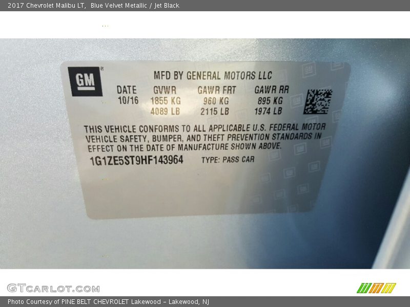 Blue Velvet Metallic / Jet Black 2017 Chevrolet Malibu LT