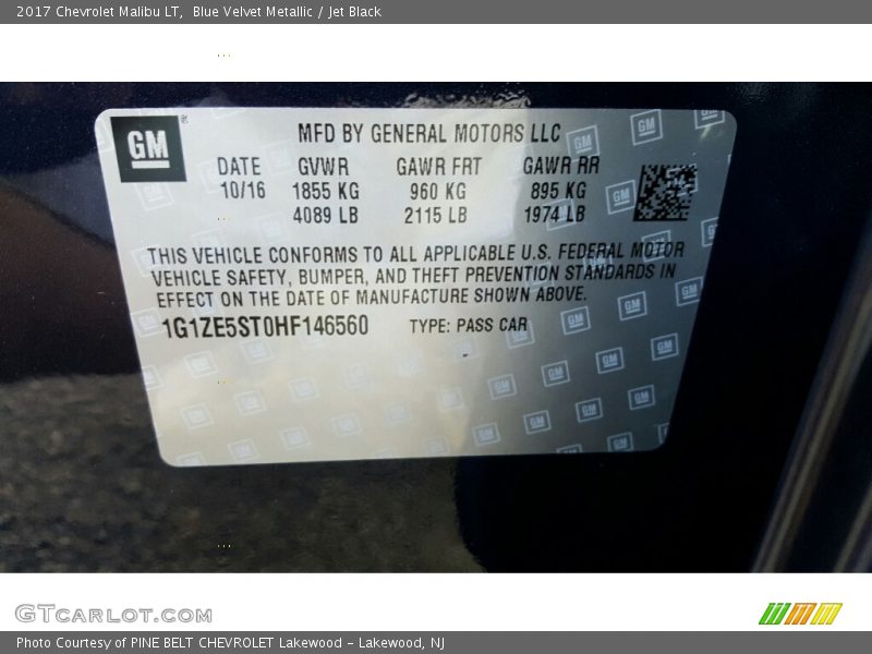 Blue Velvet Metallic / Jet Black 2017 Chevrolet Malibu LT