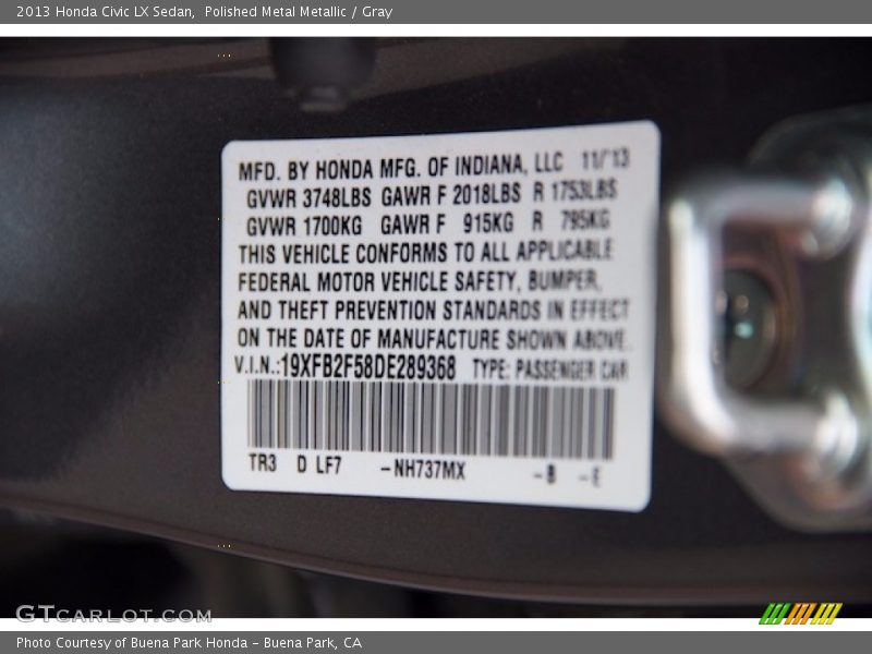 Polished Metal Metallic / Gray 2013 Honda Civic LX Sedan