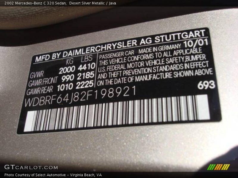 Desert Silver Metallic / Java 2002 Mercedes-Benz C 320 Sedan
