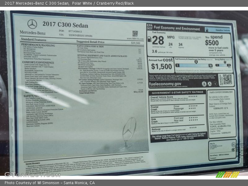 Polar White / Cranberry Red/Black 2017 Mercedes-Benz C 300 Sedan