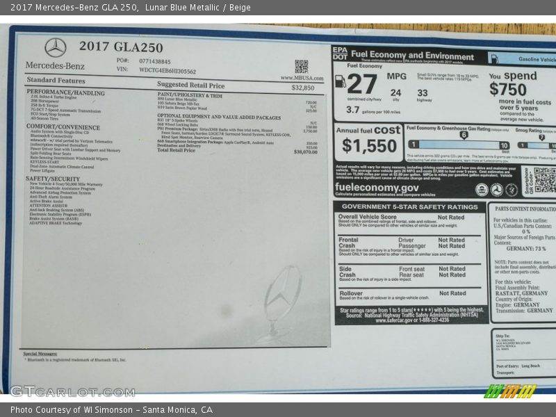 Lunar Blue Metallic / Beige 2017 Mercedes-Benz GLA 250