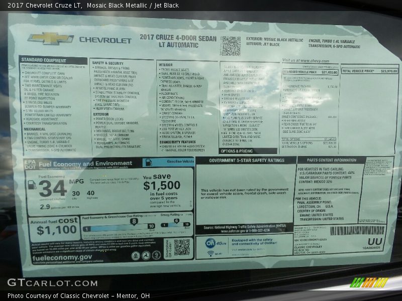 Mosaic Black Metallic / Jet Black 2017 Chevrolet Cruze LT