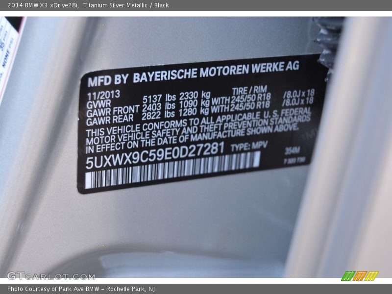 Titanium Silver Metallic / Black 2014 BMW X3 xDrive28i