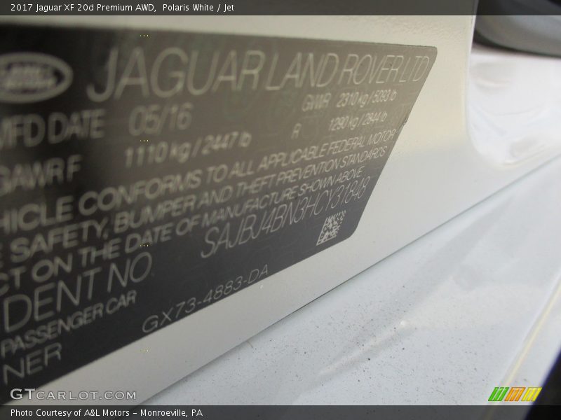 2017 XF 20d Premium AWD Polaris White Color Code NER