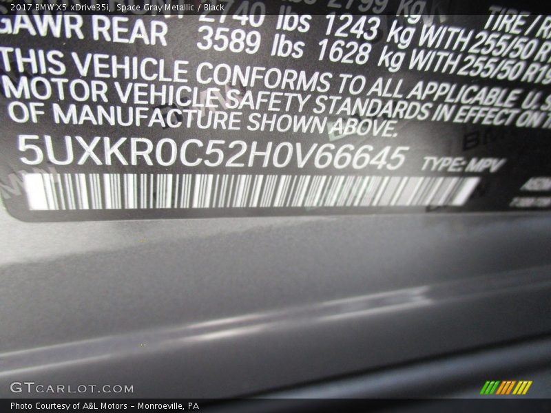 Space Gray Metallic / Black 2017 BMW X5 xDrive35i