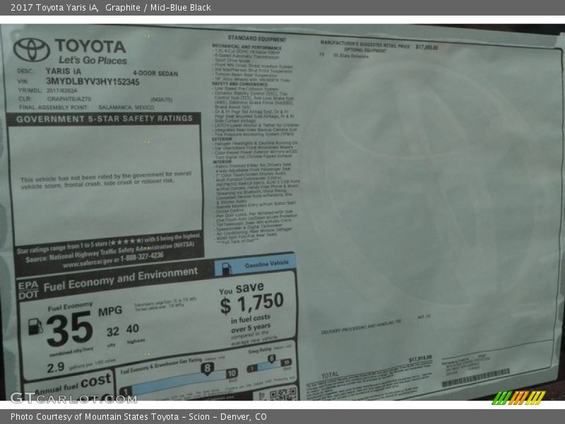 Graphite / Mid-Blue Black 2017 Toyota Yaris iA