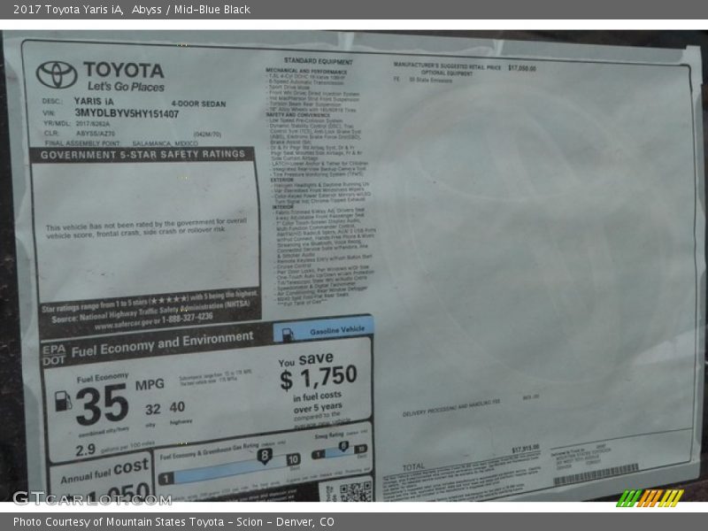 Abyss / Mid-Blue Black 2017 Toyota Yaris iA