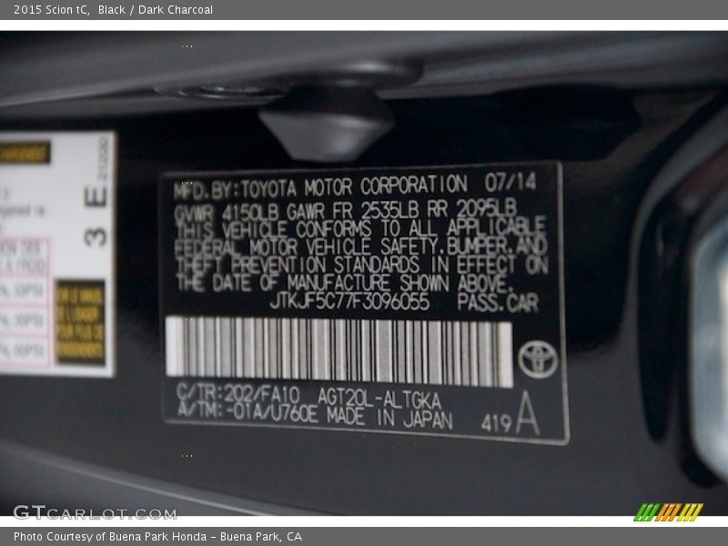Black / Dark Charcoal 2015 Scion tC
