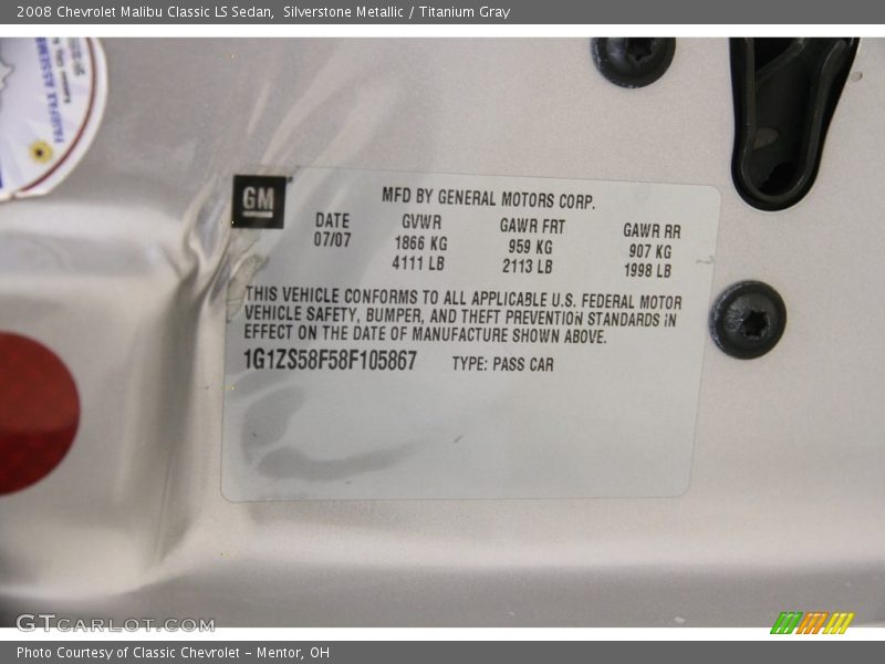Silverstone Metallic / Titanium Gray 2008 Chevrolet Malibu Classic LS Sedan