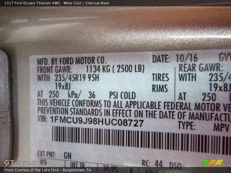 White Gold / Charcoal Black 2017 Ford Escape Titanium 4WD