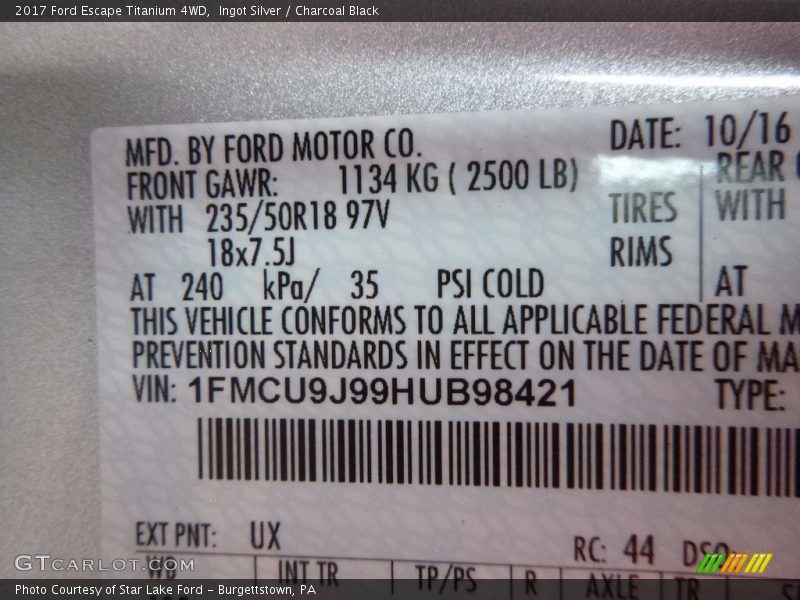 Ingot Silver / Charcoal Black 2017 Ford Escape Titanium 4WD