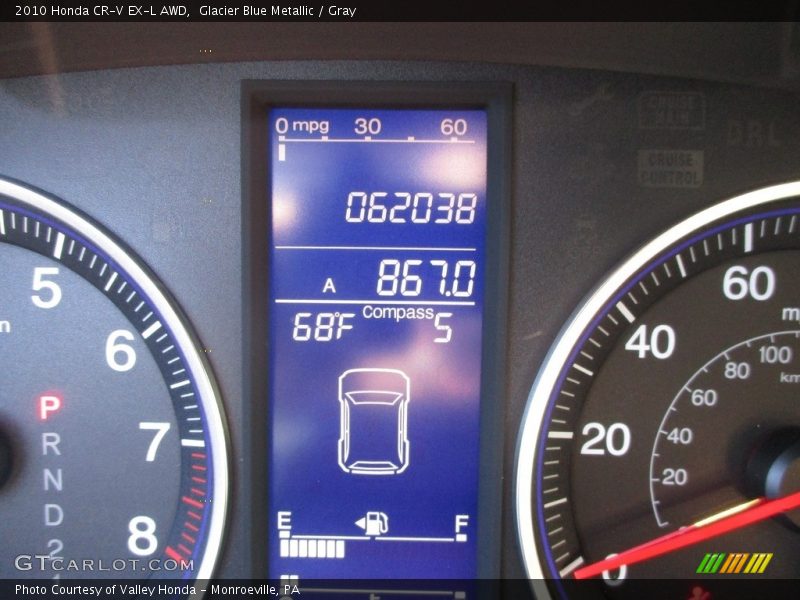 Glacier Blue Metallic / Gray 2010 Honda CR-V EX-L AWD