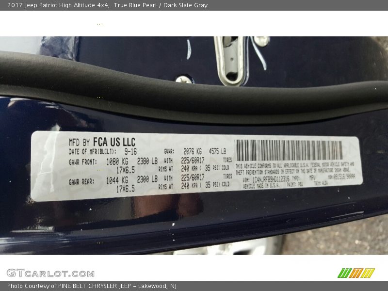 True Blue Pearl / Dark Slate Gray 2017 Jeep Patriot High Altitude 4x4