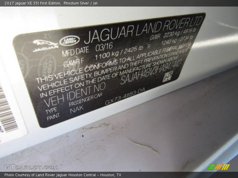 Rhodium Silver / Jet 2017 Jaguar XE 35t First Edition