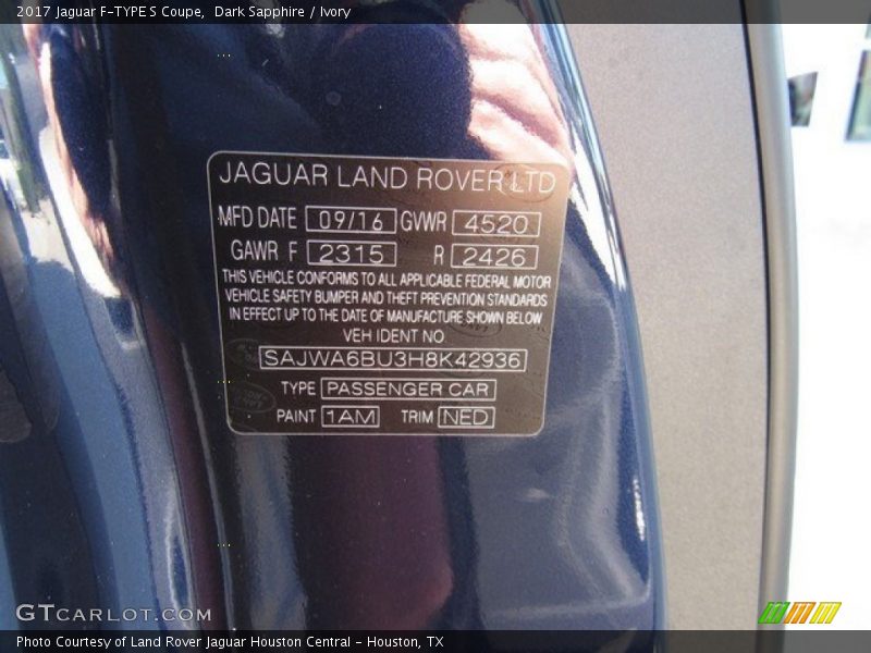 Dark Sapphire / Ivory 2017 Jaguar F-TYPE S Coupe