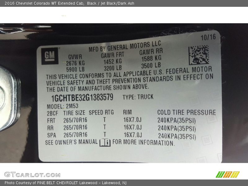 Black / Jet Black/Dark Ash 2016 Chevrolet Colorado WT Extended Cab