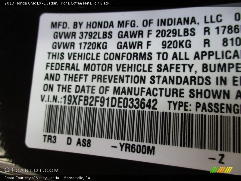 Kona Coffee Metallic / Black 2013 Honda Civic EX-L Sedan
