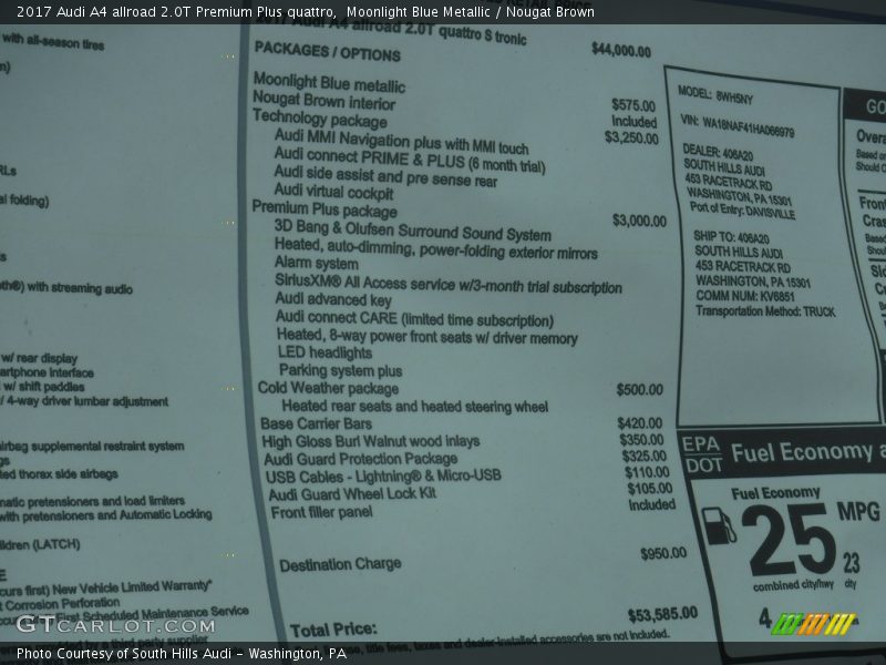  2017 A4 allroad 2.0T Premium Plus quattro Window Sticker