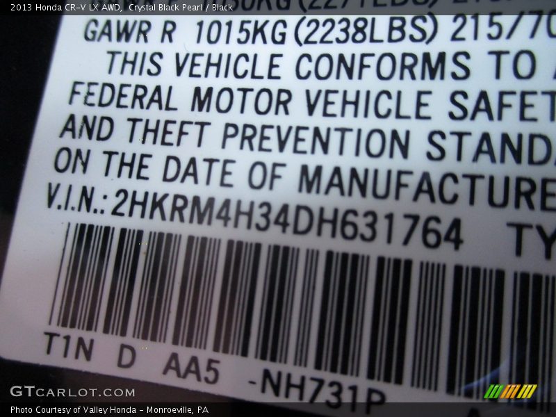 Crystal Black Pearl / Black 2013 Honda CR-V LX AWD