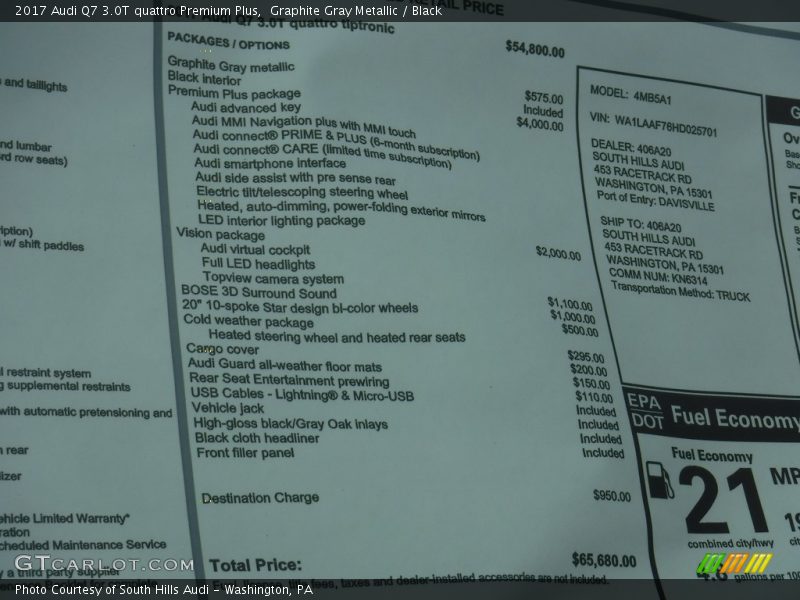 Graphite Gray Metallic / Black 2017 Audi Q7 3.0T quattro Premium Plus