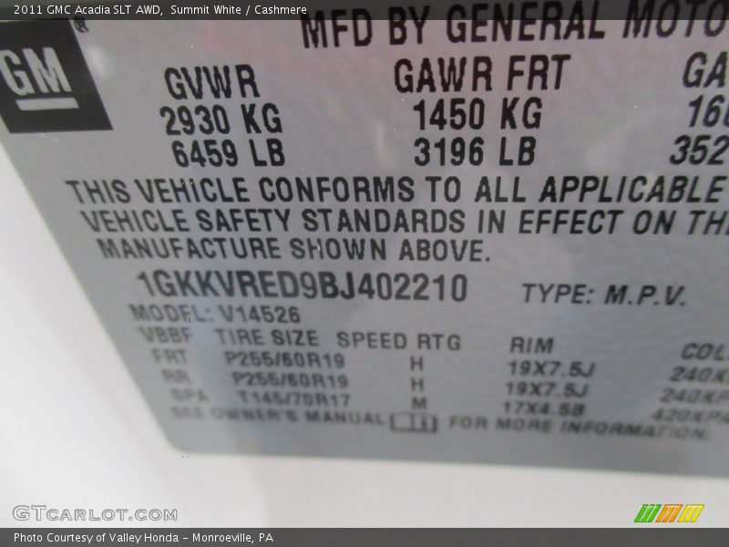 Summit White / Cashmere 2011 GMC Acadia SLT AWD