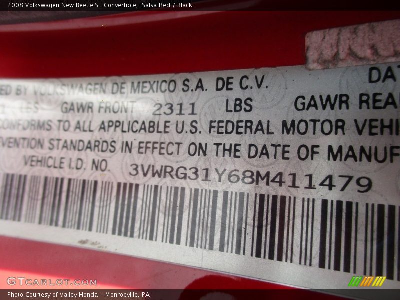 Salsa Red / Black 2008 Volkswagen New Beetle SE Convertible