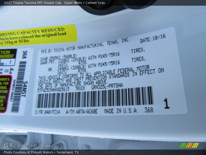 2017 Tacoma SR5 Double Cab Super White Color Code 040