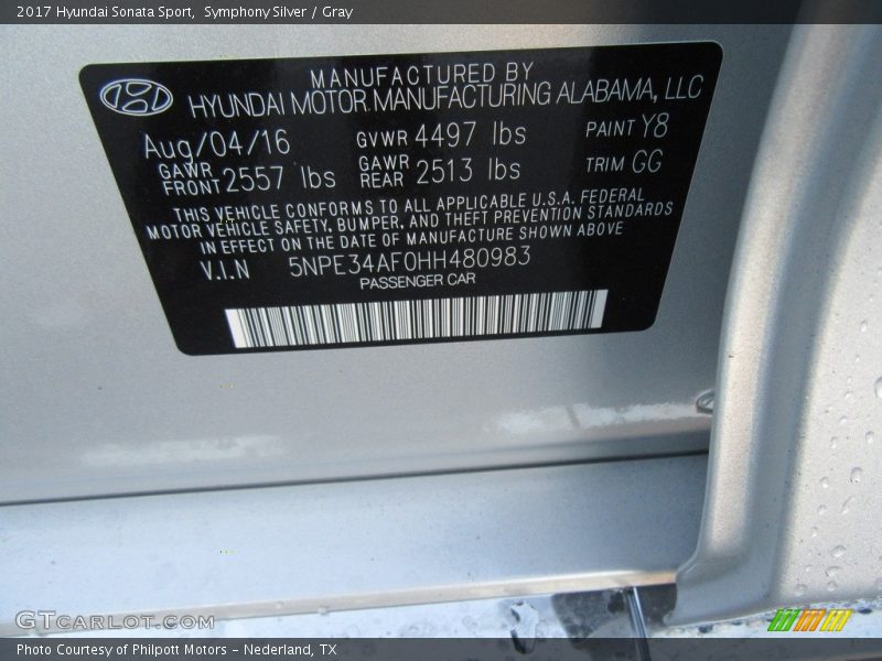 2017 Sonata Sport Symphony Silver Color Code Y8
