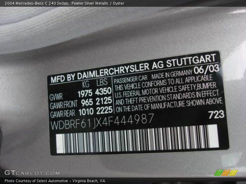 Pewter Silver Metallic / Oyster 2004 Mercedes-Benz C 240 Sedan