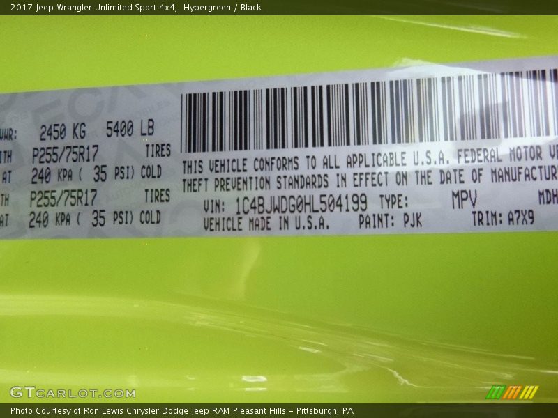 Hypergreen / Black 2017 Jeep Wrangler Unlimited Sport 4x4