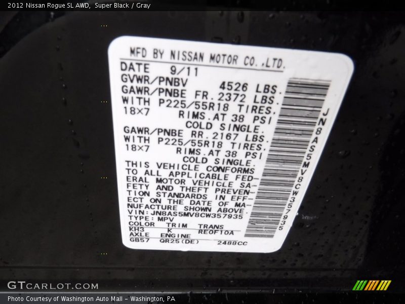 Super Black / Gray 2012 Nissan Rogue SL AWD