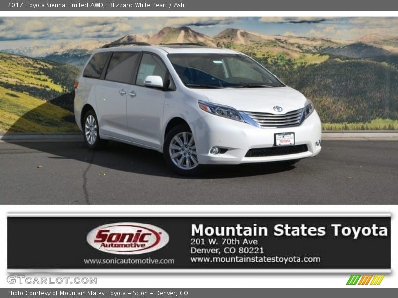 Blizzard White Pearl / Ash 2017 Toyota Sienna Limited AWD