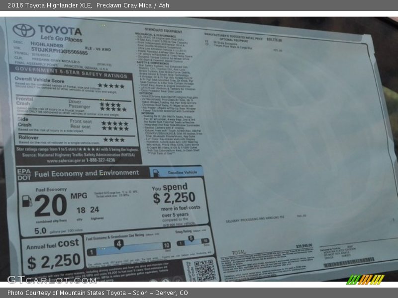 Predawn Gray Mica / Ash 2016 Toyota Highlander XLE